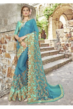 Green Chiffon Embroidered Wedding Saree 4202