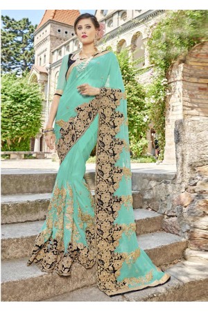SkyBlue Faux Georgette Embroidered Wedding Saree 4209