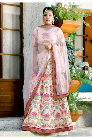 Peach color silk Indian wedding lehenga choli