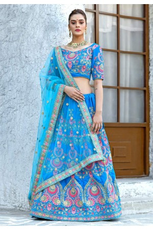 Sky blue Velvet Indian wedding lehenga Lehenga choli