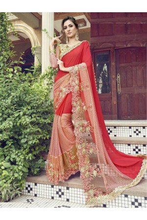 Party-wear-red-color-Georgette-saree