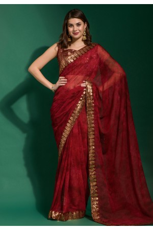 Chiffon Saree with blouse in Maroon colour 223