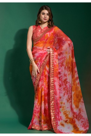 Chiffon Saree with blouse in Pink colour 219