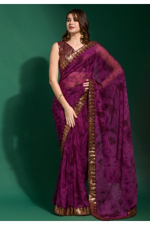 Chiffon Saree with blouse in Purple colour 221