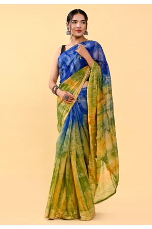 Cotton Saree with blouse in Blue colour 402
