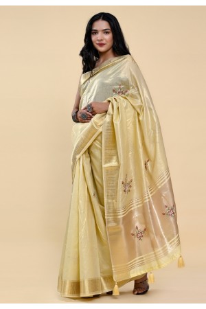 Cotton Saree with blouse in Light yellow colour 502