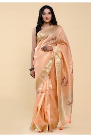 Cotton Saree with blouse in Peach colour 501