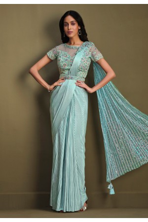Crepe Saree with blouse in Sky blue colour 23009