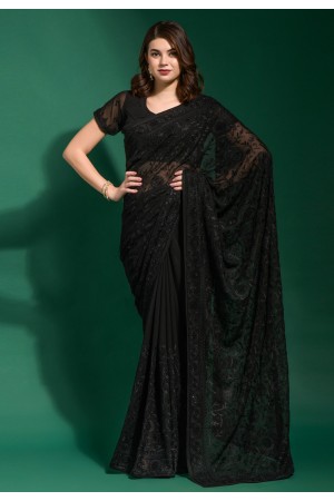 Georgette Saree with blouse in Black colour 8031