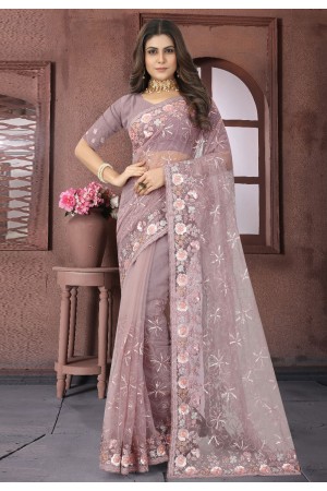 Net Saree with blouse in Light pink colour 6891