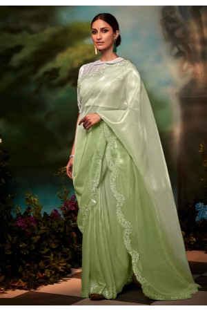 Organza Saree with blouse in Light green colour 5245C