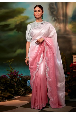 Organza Saree with blouse in Pink colour 5245B