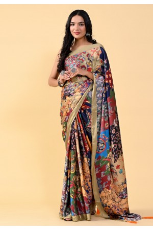 Satin silk Saree with blouse in Multicolor colour 204