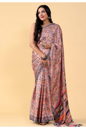 Satin silk Saree with blouse in Pink colour 202