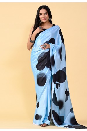 Satin silk Saree with blouse in Sky blue colour 203