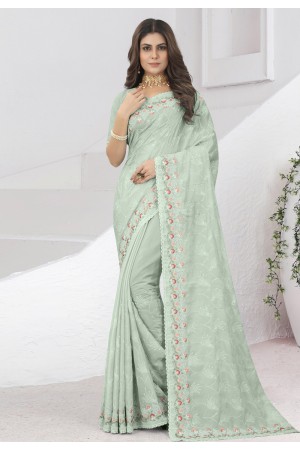 Silk Saree with blouse in Light green colour 6904