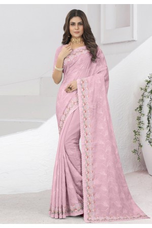 Silk Saree with blouse in Pink colour 6901