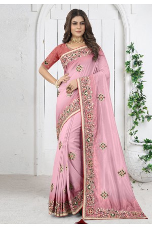 Silk Saree with blouse in Pink colour 6908