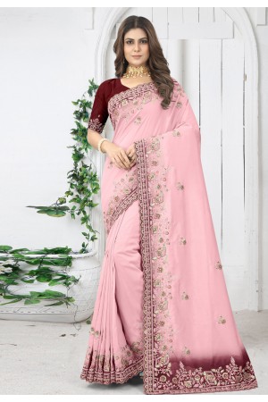 Silk Saree with blouse in Pink colour 6910
