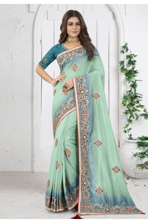Silk Saree with blouse in Sea green colour 6906