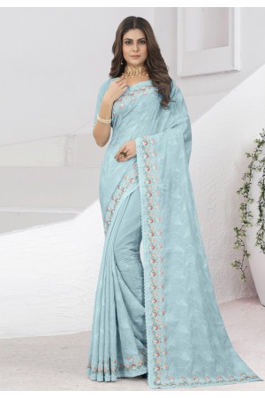 Silk Saree with blouse in Sky blue colour 6902