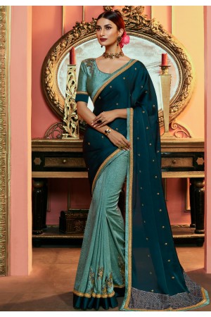 Blue silk half and half saree 119