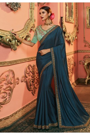 Blue silk party wear saree 112