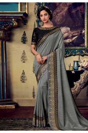 Gray art silk embroidered party wear saree 88341