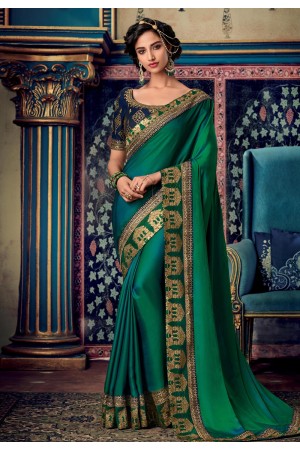 Green art silk embroidered festival wear saree 88334