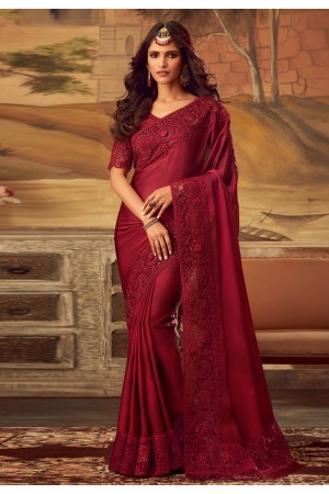 Maroon silk saree with blouse 5105