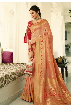 Peach banarasi silk party wear saree 6011