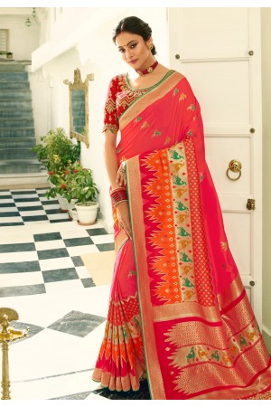 Pink banarasi silk festival wear saree 6014