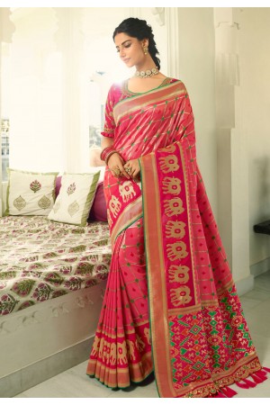 Pink banarasi silk saree with blouse 6007