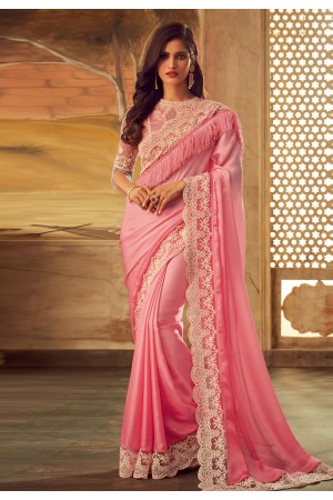 Pink silk party wear saree 5113