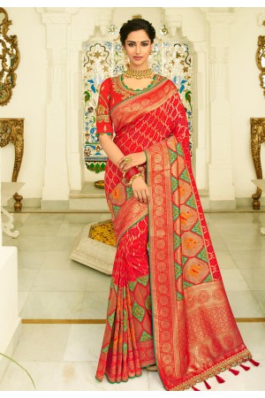 Red banarasi silk festival wear saree 6012