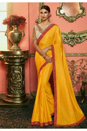 Yellow silk festival wear saree 118
