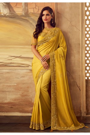 Yellow silk festival wear saree 5114