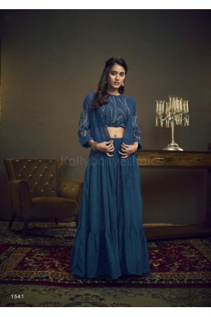 Blue color crop top with skirt and Jacket bridesmaid outfit
