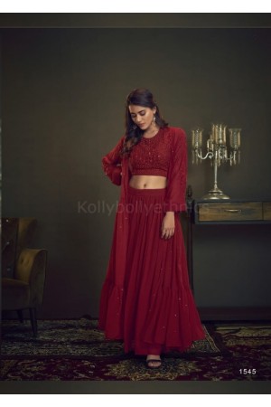 Red color crop top with skirt and Jacket bridesmaid outfit