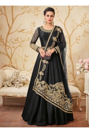 Black german silk party wear anarkali kameez