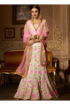 White banglori silk pink and white lace work a line lehenga choli 5010