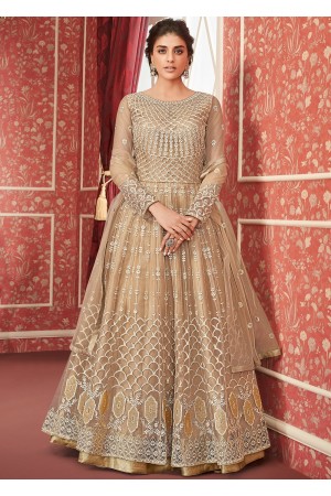 Embroidered Beige Net Kurti Style Lehenga 8301