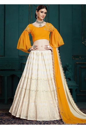 Yellow Georgette Bell Sleeved Lehenga Choli 3104