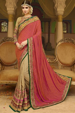 Beige pink wedding sarees 6006