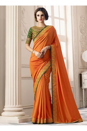Orange art silk deisgner saree 40009
