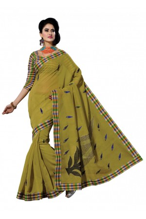 Green Colored Embroidered Blended Cotton Saree 187A