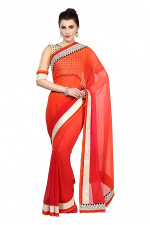 Multi Colored Border Worked Faux Georgette Saree 86002