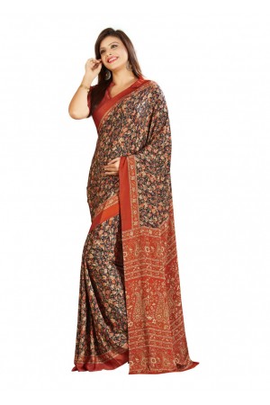 Multi Colored Printed Crape Silk Saree 701A