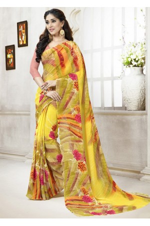 Yellow Colored Printed Faux Georgette Saree 106