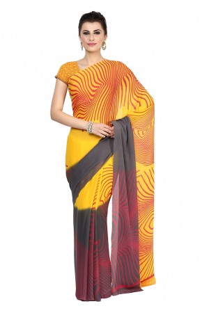 Yellow Colored Printed Faux Georgette Saree 12778B